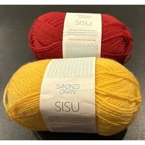 Sandnes Garn Sisu Red Yellow 2 Skeins New Wool Blend 1.8 Ounces Yarn